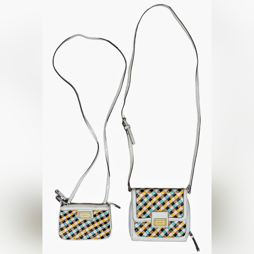 Set of 2 Nine West Small Mini Colorful Quilt Matching Crossbody & Wristlet Purse